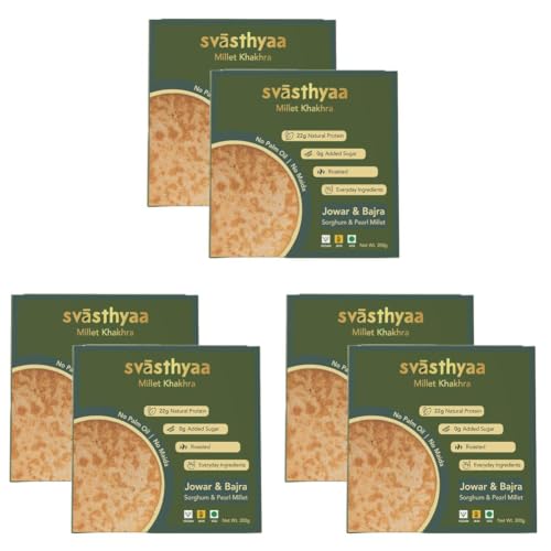 Image of Svasthyaa Jowar & Bajra Millet Khakhra | Roasted Gujarati Khakra Snack | No Palm Oil, No Maida | Healthy Light Diet Snack for Weight Loss | 200g | Pack of 6