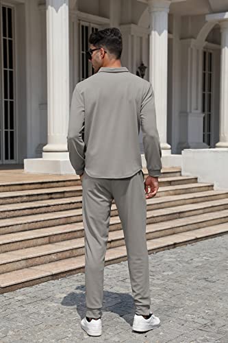 Fznhql Men's Polo Shirt And Sweatpants 2 Piece Vacation Outfits Sets Casual Tracksuit Set Hiphop Jogger Running Jogging Athletic Sweat Suits Gray M #TOP3