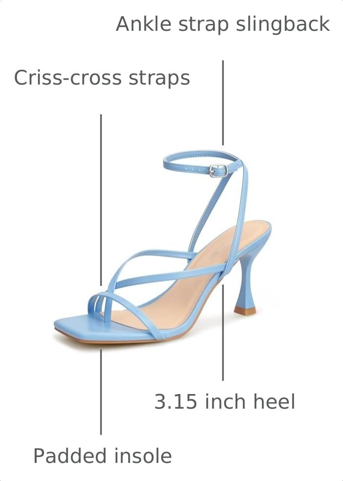 Image of Women's Strappy High Heels Sandals Square Open Toe Ankle Strap Slingback Thong Stilettos Shoes for Wedding