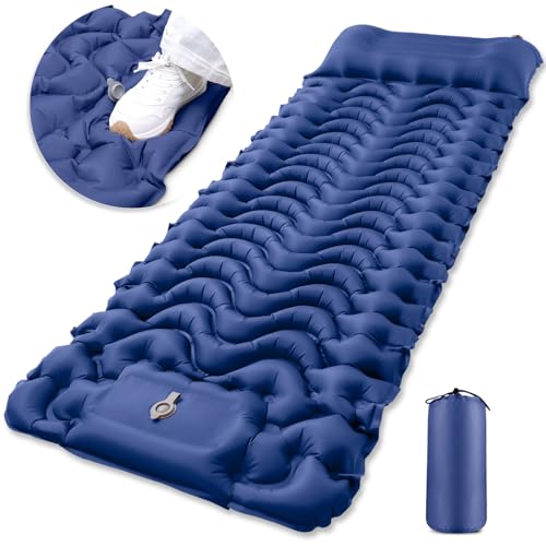 DTOETKD エアーマット キャンプ マット 【寝心地良い･軽量コンパクト】 枕付き エアマット 無限連結可能 防水防潮 車中泊マット 足踏み式 キャンプマット アウトドアマット ダブル シングル 来客用 キャンプ用マット 折り畳み式 持ち運び便利 日本語取扱書･収納袋付き 収納簡単