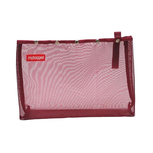 Image of Large 5 Snaps Mesh Travel Knitting Bag with Snap Opening, Lightweight Nylon Storage Pouch for Yarns, Needles and Accessories (Red)