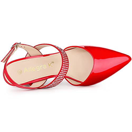 Allegra K Women's Sparkly Rhinestone Straps High Stiletto Heels Red Pumps Over 3 Inch Heel Evening Party Wedding Shoes for Bride 8 m US