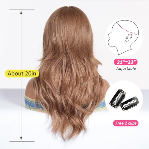 OUFEI Long Strawberry Blonde Wig With Curtain Bangs Natural Wavy Wigs for Women Natural Synthetic Hair Heat Resistant Wigs for Daily Party Cosplay Wear - Image 4