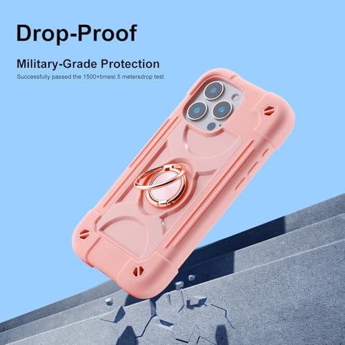 Image of MARKILL Compatible with iPhone with Built-in 360Rotating Ring Stand, Military Grade Drop Protection Full Body Rugged Heavy Duty Case Durable Cover (Pink, iPhone 16 Pro Max 6.9 inch)