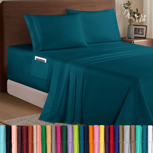 Image of Elegant Comfort Luxury 1500 Premium Hotel Quality Microfiber 4-Piece Sheet Set - Soft, All Around Elastic 18-24 Inches Deep Fitted Sheet - Extra Deep Pocket Sheets, Twin /Twin XL, Marine Teal