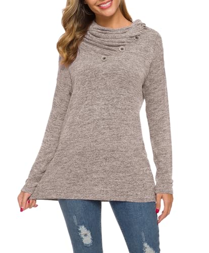 Image of WEACZZY Women's Long Sleeve Shirts Button Cowl Neck Casual Loose Tunic Tops Blouse Dressy Fashion 2026