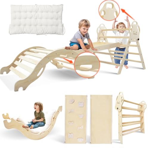 Image of dbodb Pikler Triangle Set 7in1 Montessori Foldable Wooden Baby Climbing Toys for Toddlers 18months-6years Inside Jungle Play Gym for Kids,Indoor Playground with Ramp,Arch and Ladder