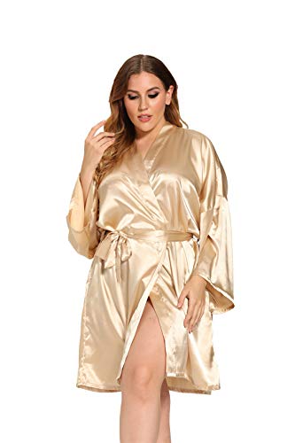 V Vaborous Women's Satin Robes Plus Size Silk Kimonos Robes Sleepwear,Short,Champagne, 3X/4X #TOP2