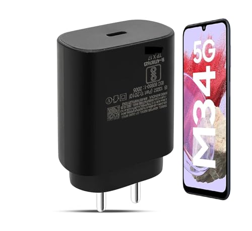 Image of Original Samsung Galaxy M34 5G / M34 25W Super Fast Charger: Quick Charging Solution for Galaxy M34 5G / M34 (Black)