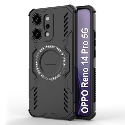 Image of Zapcase Back Case Cover for Oppo Reno 14 Pro 5G | Magnetic Case with Built-in Metal Ring | Supports MagSafe Charger, Wallet & Car Mount | Shockproof Hybrid PC + TPU | Black
