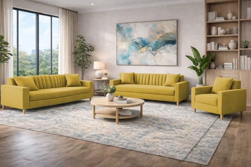 Image of Casaliving Garcia 3+2+1 Seater Sofa Set for Living Room (Yellow Colour) Premium Fabric Sofa