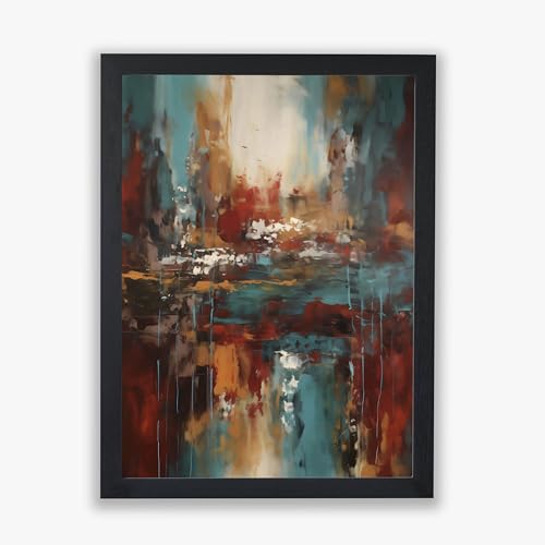 Peinture moderne expressive Couches Sunburst tableau abstrait rouge encadré moyen
