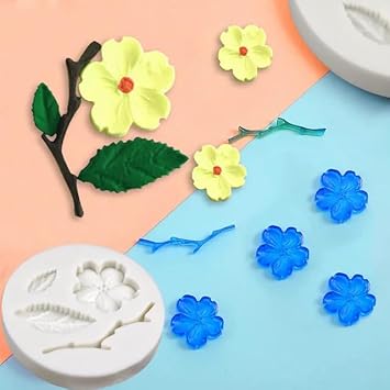 Top Decor Cute Flower Branch & Leaves Silicone Gumpaste Mould, Cake Decorating Cake Topper Cute, Polymer Clay for soap Crafting Projects Resin DIY Arts & Crafts Cake Decorating Molds