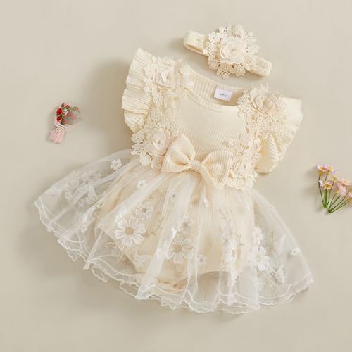 Newborn Dresses Baby Girl Summer Outfit Ruffle Short Sleeve Lace Mesh Tutu Romper Dress Photography Clothes Set3