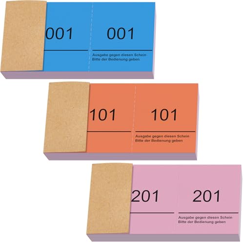 Nezyo Bloques Numerados 1-300 Boletos de Rifa con Números Dobles 10cm x 5cm Papeletas Rifa para Guardarropa Sorteos Eventos Fiestas Ferias y Golosinas(Azul, Naranja, Rosa)