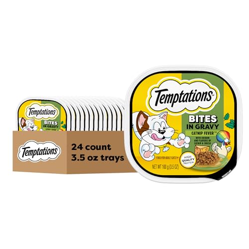 Temptations Bites in Gravy Adult Wet Cat Food Catnip Fever Flavor, 3.5 oz. Trays (24 Count, Pack of 1)