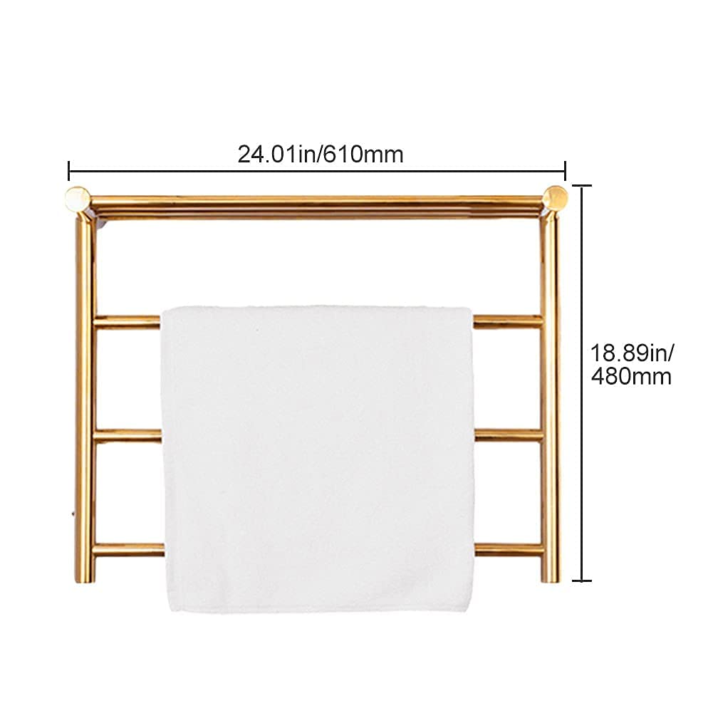 Calentador de Toallas de Acero Inoxidable, radiador toallero eléctrico de Lujo de Pared con Estante para baño, Dorado, 3 + 3 Barras, cableado.
