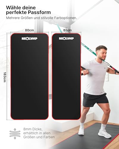 NEOLYMP extra dicke Fitnessmatte rutschfest inkl. Tragegurt & E-Book – Yogamatte, Gymnastikmatte, Sportmatte & Pilates Matte – Trainingsmatte für Zuhause, Studio & Outdoor (Schwarz-Rot 61 cm)