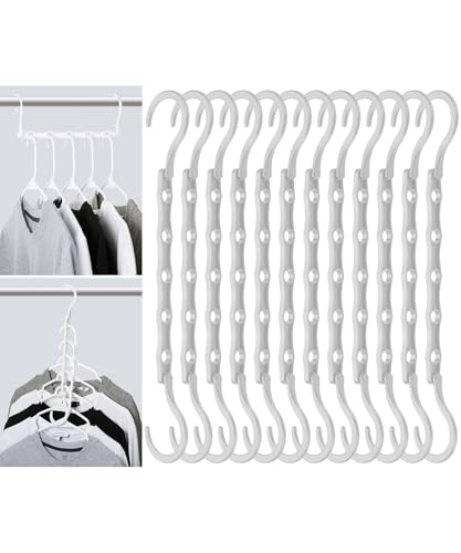 Mr. Pen- Space Saving Hangers for Clothes, 12 pcs, White, Plastic Multi Clothes Hangers Space Saving, 5 Slots, 360° Rotating Hooks