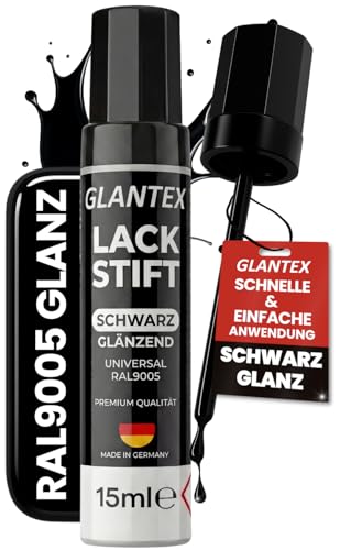 GLANTEX Lackstift Schwarz glänzend [15ml] – Hohe Deckkraft für Kratzer und Steinschläge – Auto & Felgen Lackstift Schwarz