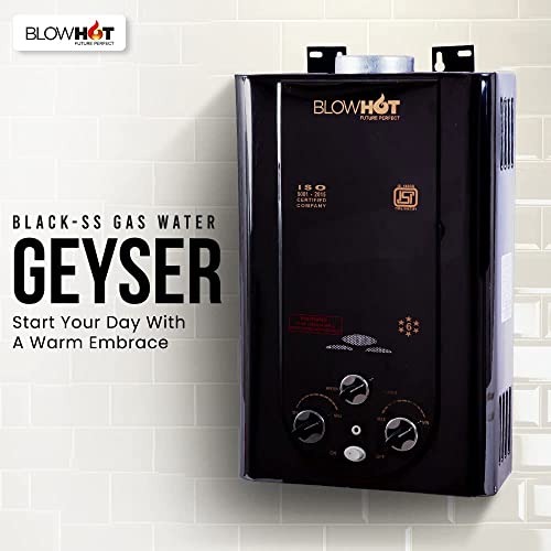 Image of BLOWHOT 6 Litres Gas Geyser, Auto CUT-OFF LPG Gas Water Heater Geyser, Low Gas Consumption, 1 Year General Warranty and 2 Years Warranty On Heat Exchanger (ISI Marked) Black