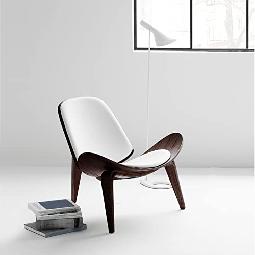 Oakham Mid Century Modern Chair,Leather Accent Chair,Side Chairs For Living Room,Shell Lounge Chair,Scandinavian Furniture (White) #TOP5