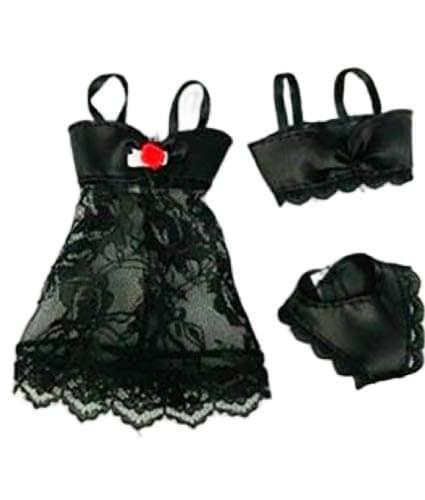Black Satin And Lace Made For Barbie Lingerie Set, 11.5 Inch Fashion Doll Lingerie, For Barbie Bra Underwear & Jacket, Fits Barbie Three Piece