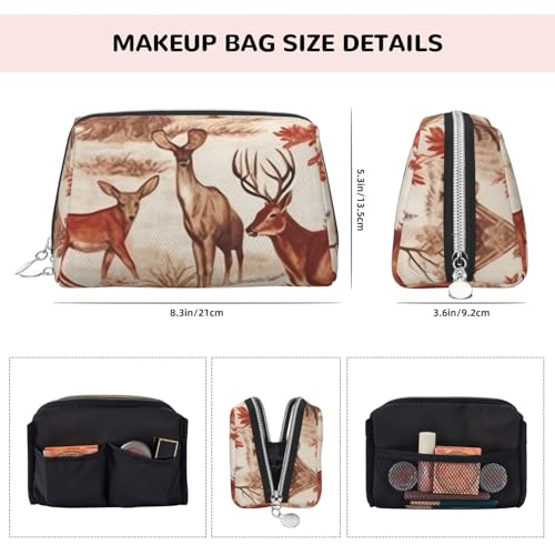 Pochette de maquillage en cuir argenté avec imprimé d'ours et cerf de style