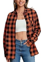 Orange Black Plaid Shirt Women