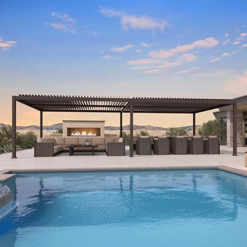 PURPLE LEAF 13' x 30' Louvered Pergola Outdoor Adjustable Louvre Shade Modern Patio Aluminum Pergola with Retractable Roof for Deck Backyard Garden Hardtop Gazebo - Image 2