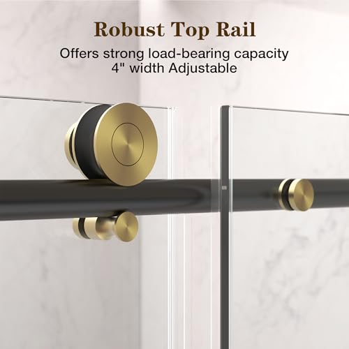 Image of 44-48 inch W x 76 inchH Frameless Sliding Glass Shower Door Black w Gold