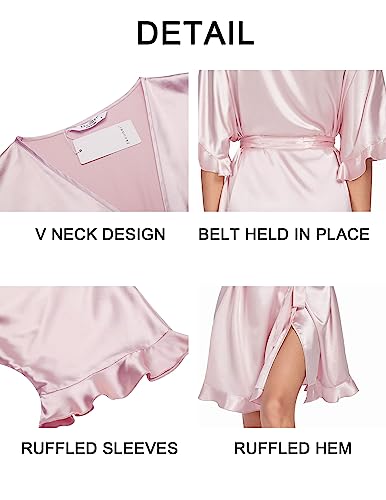 Ekouaer Womens Silk Ruffle Robe Short Satin Kimono Robe Half Sleeve Bathrobe Bridesmaid Wedding Party Dressing Gown4