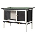 PawHut Wooden Rabbit Hutch Guinea Pig Hutch Bunny Cage Small Animal Habitat Openable Asphalt Roof for Outdoor Use 90 x 45 x 65 cm