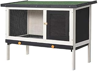 PawHut Wooden Rabbit Hutch Guinea Pig Hutch Bunny Cage Small Animal Habitat Openable Asphalt Roof for Outdoor Use 90 x 45 x 65 cm