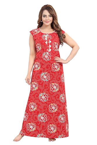 Image of Women's Cotton Free Size Nighty Maxi Dress - Sleeveless Long Floral Printed Night Gown | Soft Breathable Lounge Wear | Full Length Comfortable House Dress