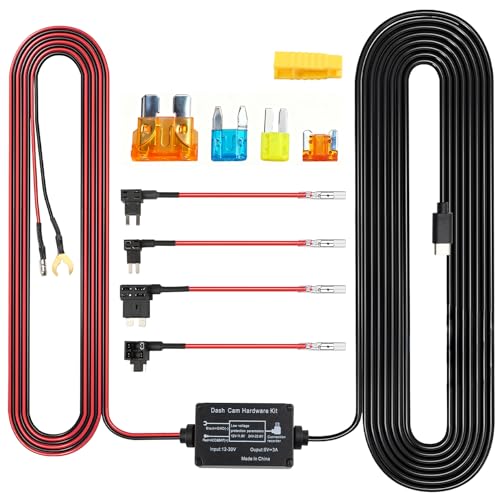 12V-24V Dash Cam Hardwire Kit USB-C with Low Voltage Protection Power Cable