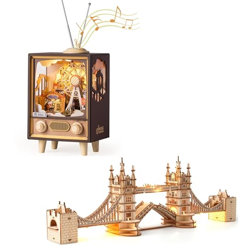 ROBOTIME 3D Puzzle Wooden Craft Kits with LED Light DIY Construction Mod... by ROBOTIME LLC