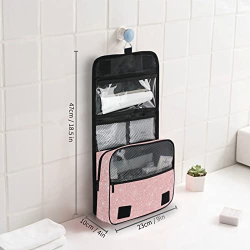 Custom Light Pink Glitter Pattern Travel Hanging Toiletry Bag Personalized Makeup Large Customized Cosmetic Bag Makeup Organizer Bag Waterproof For Women Girl Toiletries Cosmetics #TOP5