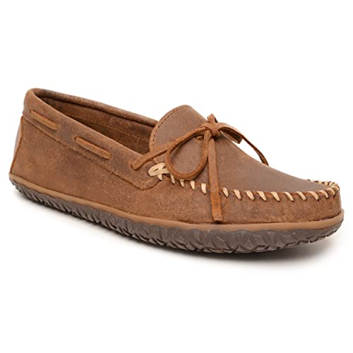 Minnetonka Men's Tread - Suede Moccasin for Men - Water-Resistant Indoor Outdoor Slippers with MinnTREAD Rubber Sole