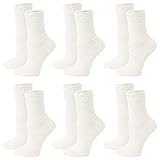 ENASGLOO 6 Pairs Women Fuzzy Socks Microfiber Warm Winter Sleep Fluffy Crew Socks (White)