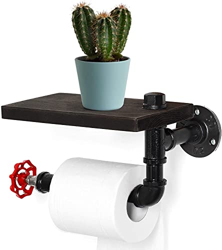 MOOACE Soporte de papel higiénico industrial,Con estante para almacenamiento en baño,Diseño de estilo de madera rústica especial para baño Espresso Cover