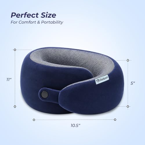 Image of Billebon Memory Foam Neck Pillow with Cooling Gel, Snake Shape Travel Pillow with Snap Button, Neck Rest for Travelling & Flight Travel, Ergonomic Support for Comfort & Pain Relief (Navy Blue)