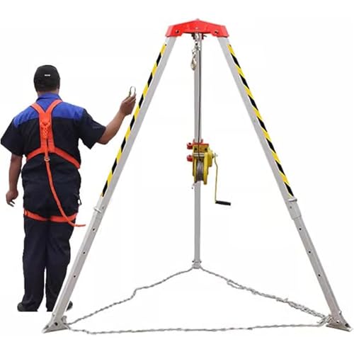 Kit de trípode de rescate de seguridad con mosquetón de cierre automático/bloqueo, soporte resistente para operaciones de elevación en espacios reducidos, capacidad de 2600 libras