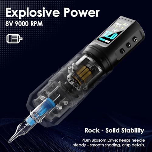 KVM Two Batteries Tattoo Gun Kit Is an Adjustable Tattoo Machine Kit With Dual Batteries and 20 Ink Cartridges, Featuring 9 Types of Ink. It is a Suitable Tattoo (Tattoo Kits - C)