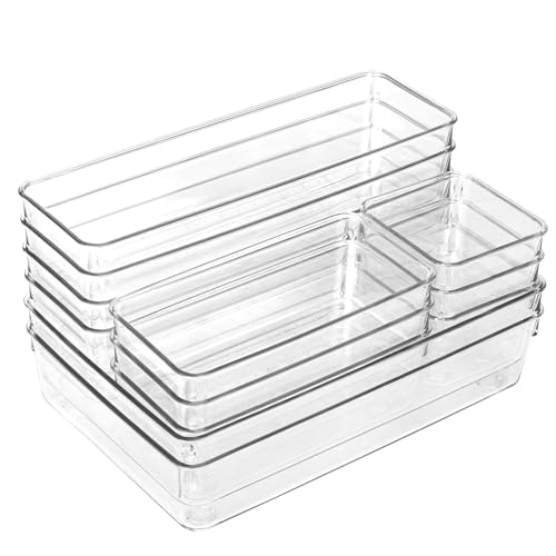 Set de 12 Cajones de Organización | Organizadores de Plástico Transparentes | Separadores de Cajones para Escritorio | Baño | Cocina | Frigorífico | Despensa | Maquillaje | Joyas | Multiusos