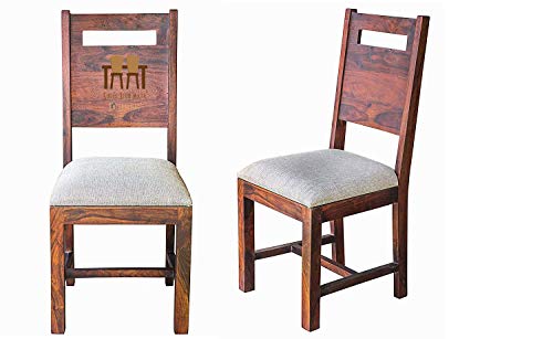 Image of Solid Sheesham Wood Set of Two Dining Chairs for Dining Room | Study Room | Office | Guest Room | Finish Color - Honey Finish |