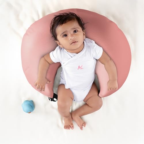 Image of Wakefit Nursing Pillow for Breastfeeding & Baby Care | 5 in 1 Feeding Pillow with Removable Cover | Super Soft & Machine Washable Velvet Cover | Pink