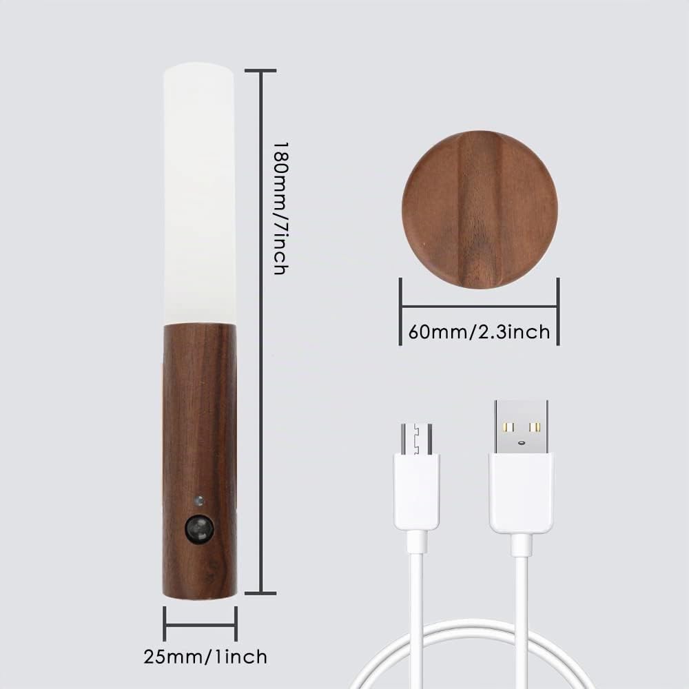 2 Piezas Luz de pared de Madera, luz Nocturna Interior con Sensor de Movimiento, luces de pared Magnéticas Recargables con Interruptor para Dormitorio, Pasillo, Escalera (Nogal)