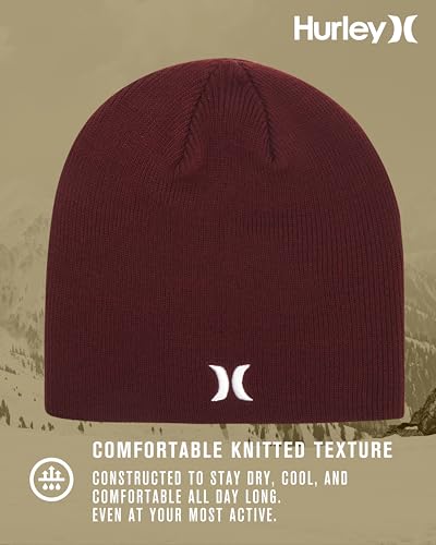 Image of Hurley Mens Beanie Icon Staples Lightweight Winter Hat | Lightweight Classic Loose Knit Fabric Delivers All-Day Warmth and Comfort for Casual Wear, Skiing or Snowboarding