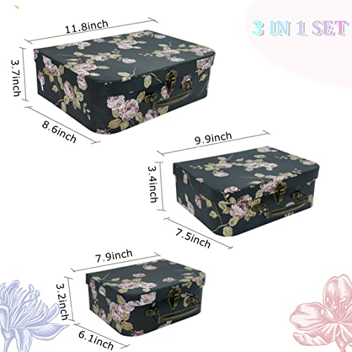 Amedoo Decorative Boxes Set Of 3 Decorative Storage Boxes With Lids, Cardboard Box, Vintage Suitcase For Home Decoration, Photo Storage, Hat Boxes (Black Flowers) #TOP6